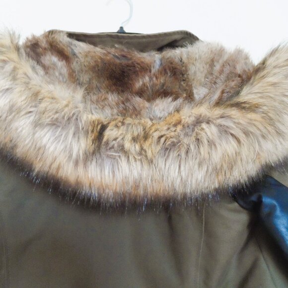 Zara Trafaluc Brown Winter Coat with Faux Fur Hood size-S - Picture 4 of 15